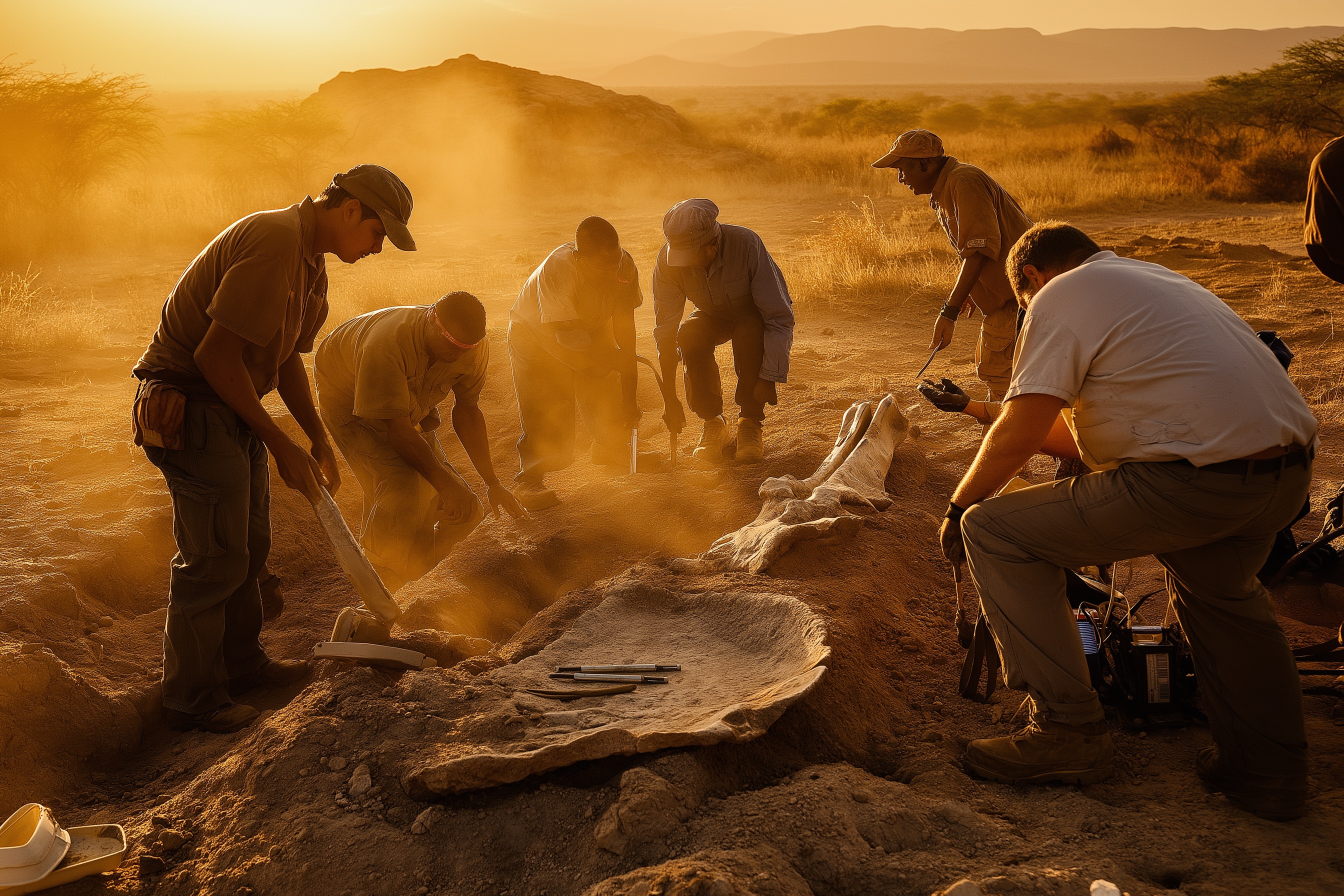 Paleontologists working at an excavation site